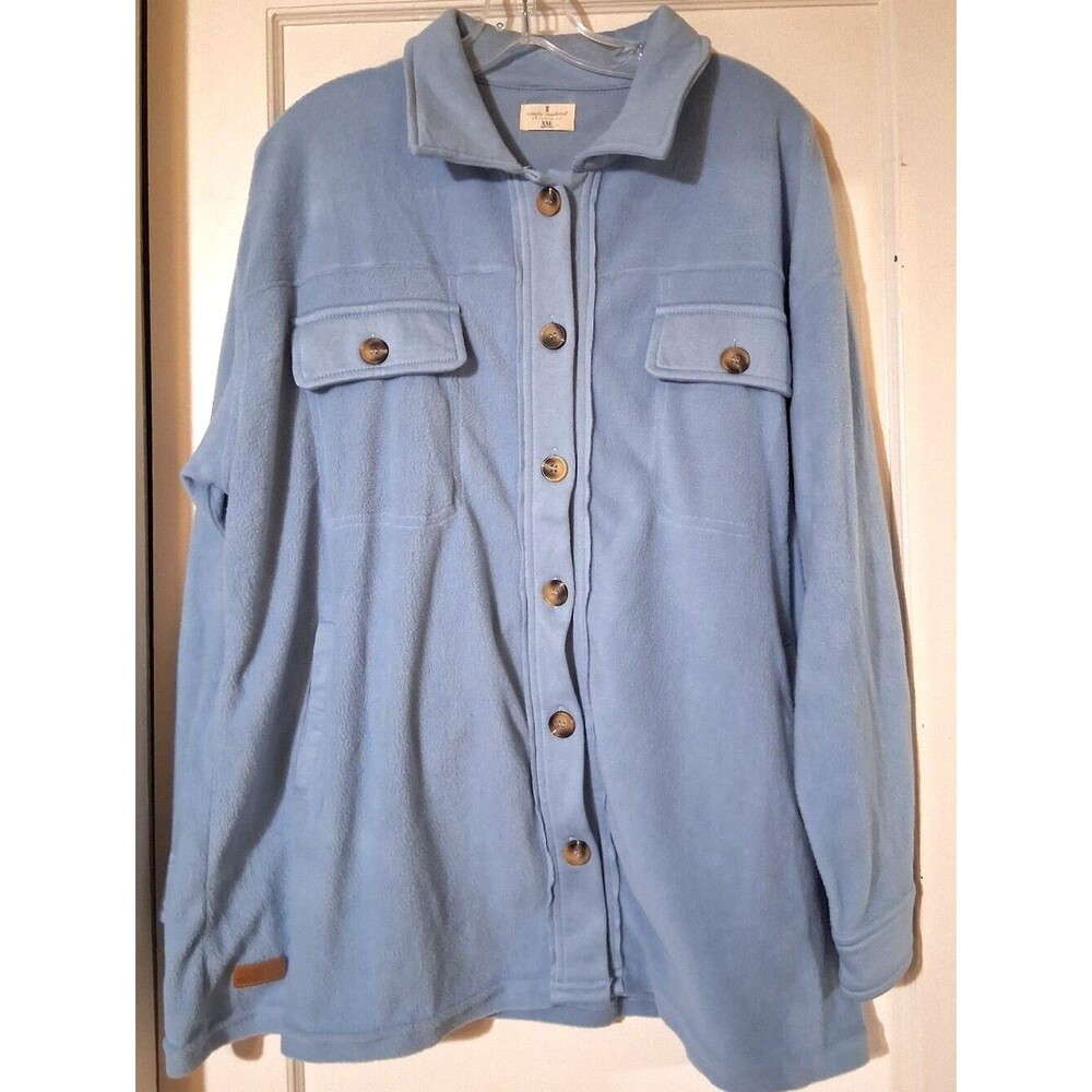 Simply Southern Sky Blue Fleece Shacket Button Front Shirt Jacket XXL Oversized - Picture 3 of 7